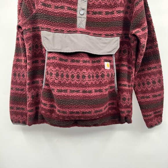 Carhartt Womens Sherpa Pullover Relaxed Fit Maroon/Multi Snaps Size Small Pocket - Picture 3 of 9